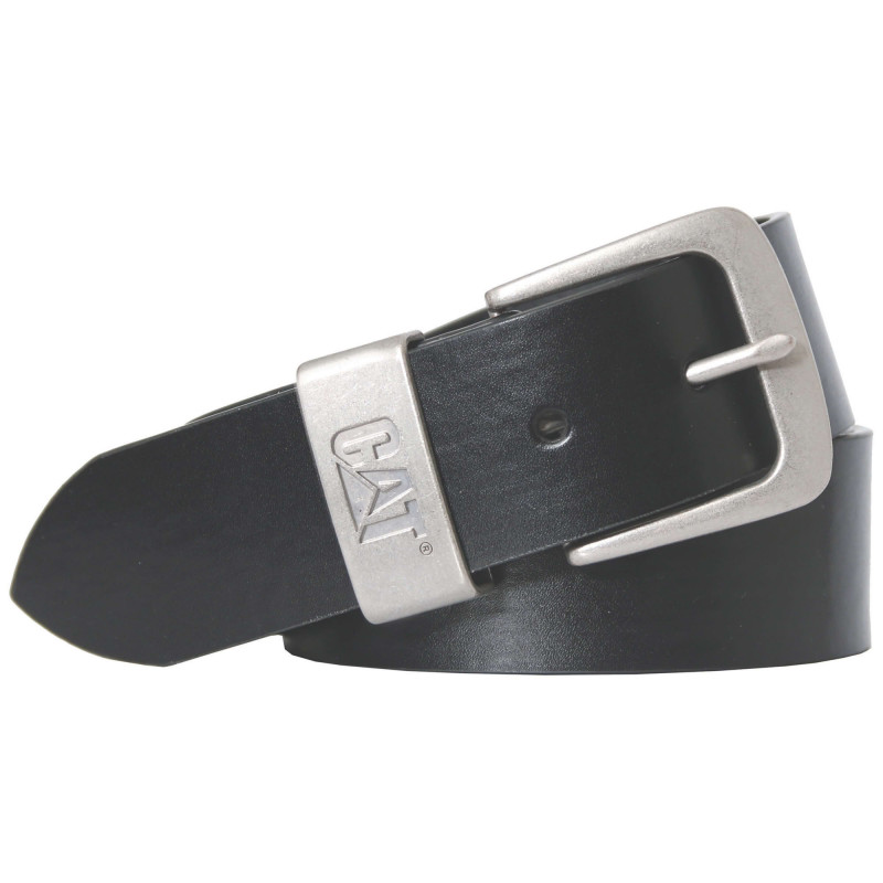 Ceinture Noire – Caterpillar Carlson – Polyuréthane Aspect Cuir – Boucle Métallique Argentée – Longueur 80 cm – Taille M