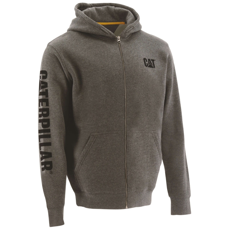 Gilet Sweat À Capuche – Caterpillar Banner Gris – Coton/Polyester 360 g – Poches Raglan – Capuche Réglable