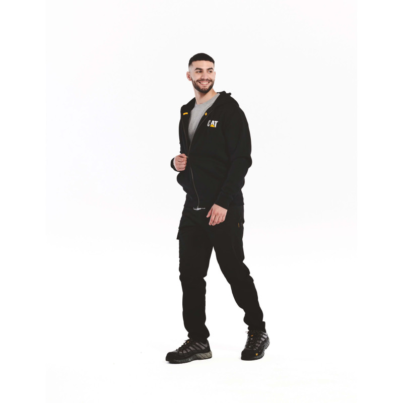 Gilet Sweat À Capuche – Caterpillar Banner Noir – Coton/Polyester 360 g – Poches Raglan – Capuche Réglable