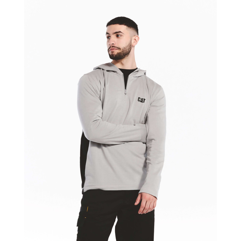 Sweatshirt À Capuche Zippé – Caterpillar Coolmax Gris – 60 % Coton / 40 % Polyester – Anti-UV 50 UPF – Respirant Et Léger