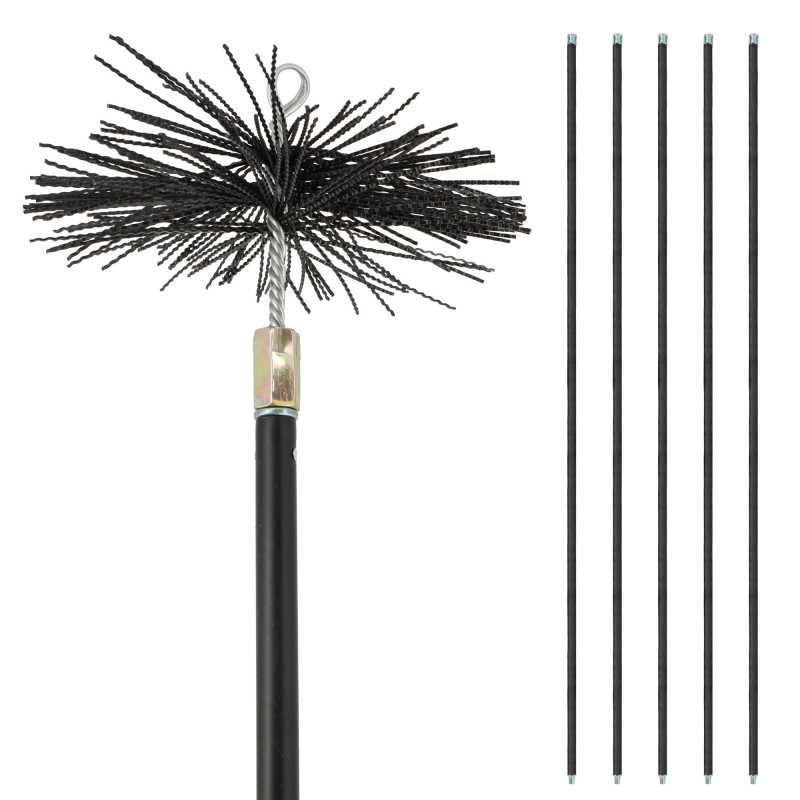 Kit ramonage 200mm - 6 pièces - conduits gainés - 1 brosse en nylon - 5 cannes souples emboîtables 1m40