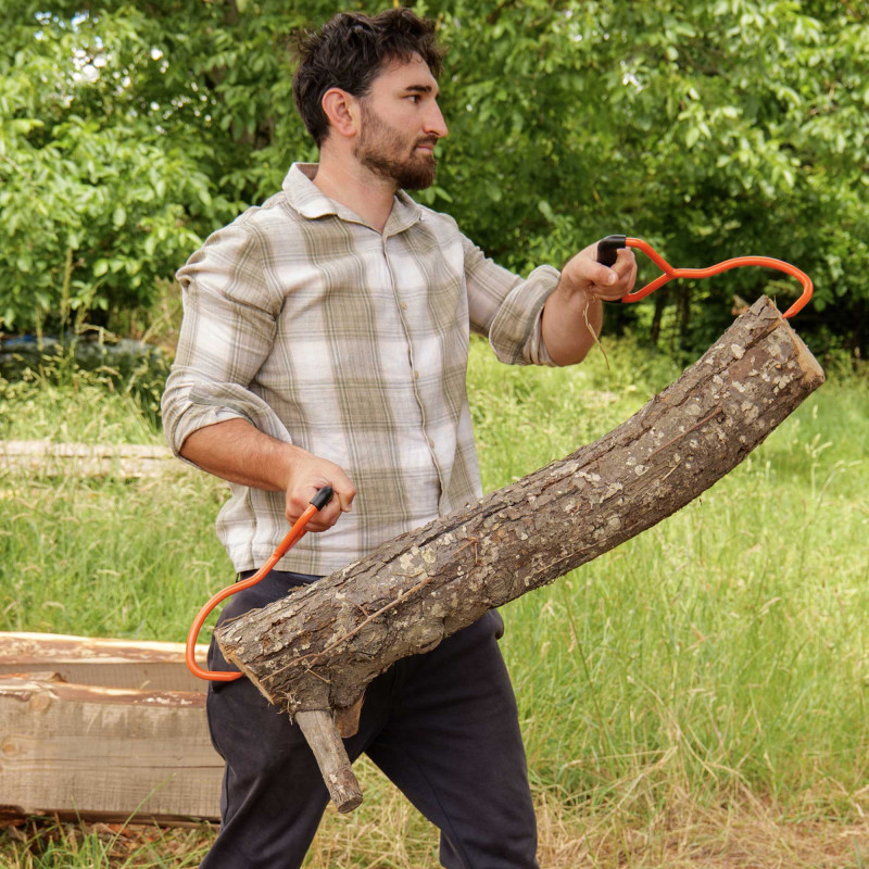 4 crochets de levage pour bûches - Longueur 30cm - Crochets acier forgé - Poignée antidérapante - Levage et traction de grumes