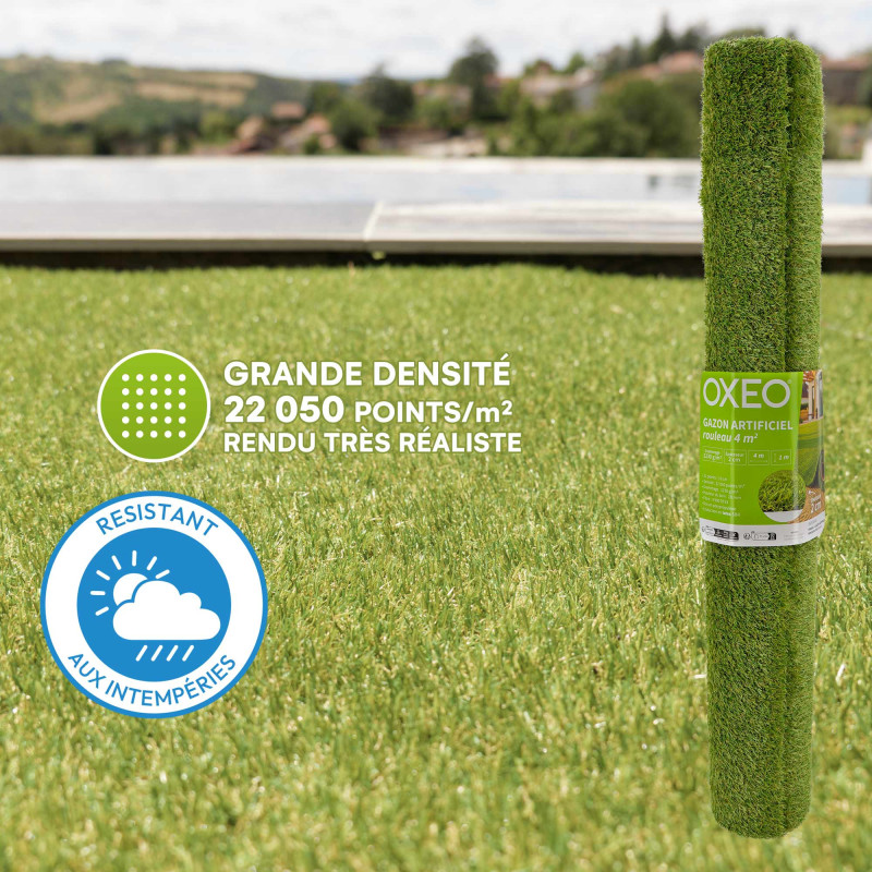 Gazon synthétique artificiel rouleau 4m2 - 1230g/m2 - Épaisseur 2cm - Pelouse synthétique balcon, terrasse - Effet Naturel