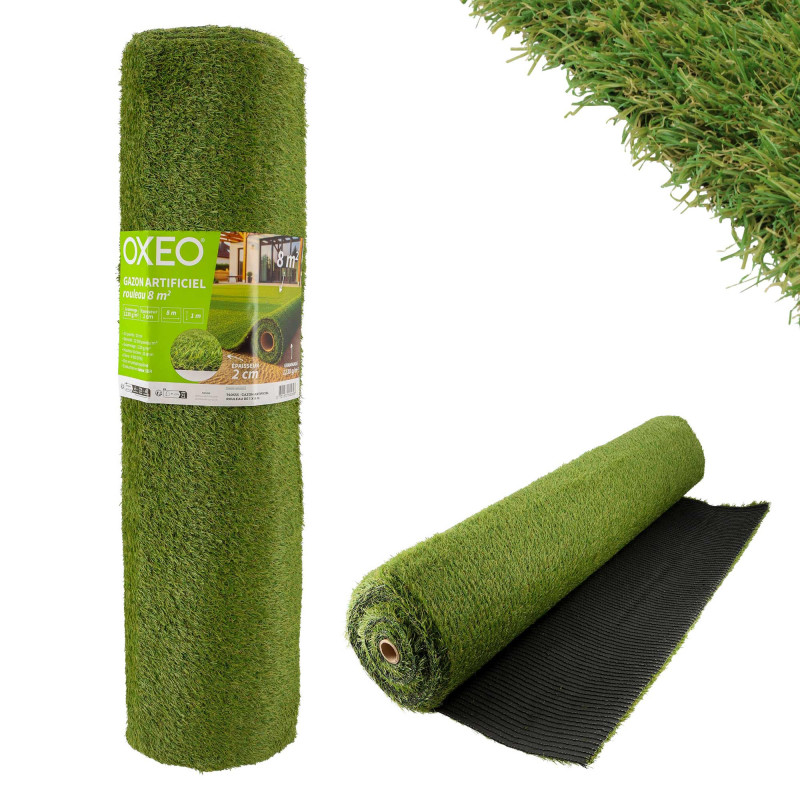 Gazon synthétique artificiel rouleau 8m2 - 1230g/m2 - Épaisseur 2cm - Pelouse synthétique balcon, terrasse - Effet Naturel
