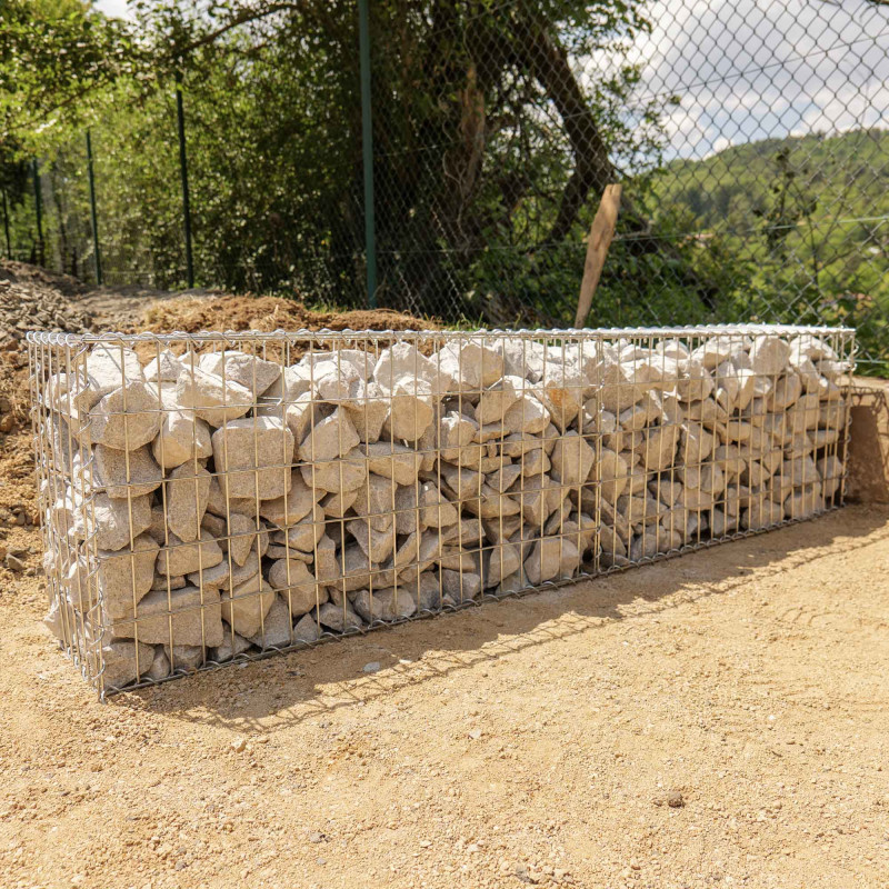 Gabion dimensions 200x50x30cm - Mur avec pierres -  Mur de soutènement - Paroi Bordure de jardin - avec spirales et entretoises