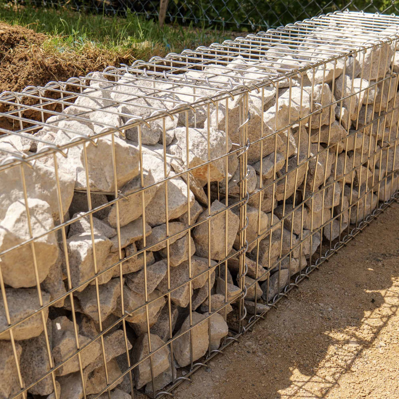 Gabion dimensions 200x50x30cm - Mur avec pierres -  Mur de soutènement - Paroi Bordure de jardin - avec spirales et entretoises