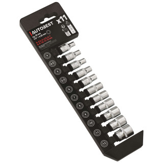 Jeu de 11 douilles - 6 pans - carré 1/4 - Acier Chrome-Vanadium - Longueur 25mm