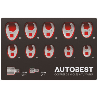 Coffret de 10 clés à tuyauter carré 3/8 et 1/4 - Acier en chrome-vanadium