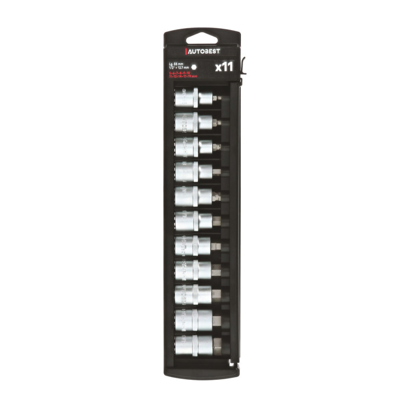 Jeux de 11 douilles BTR - carré 1/2 - Empreinte 6 pans - Acier au Chrome-Vanadium -  Longueur 55mm