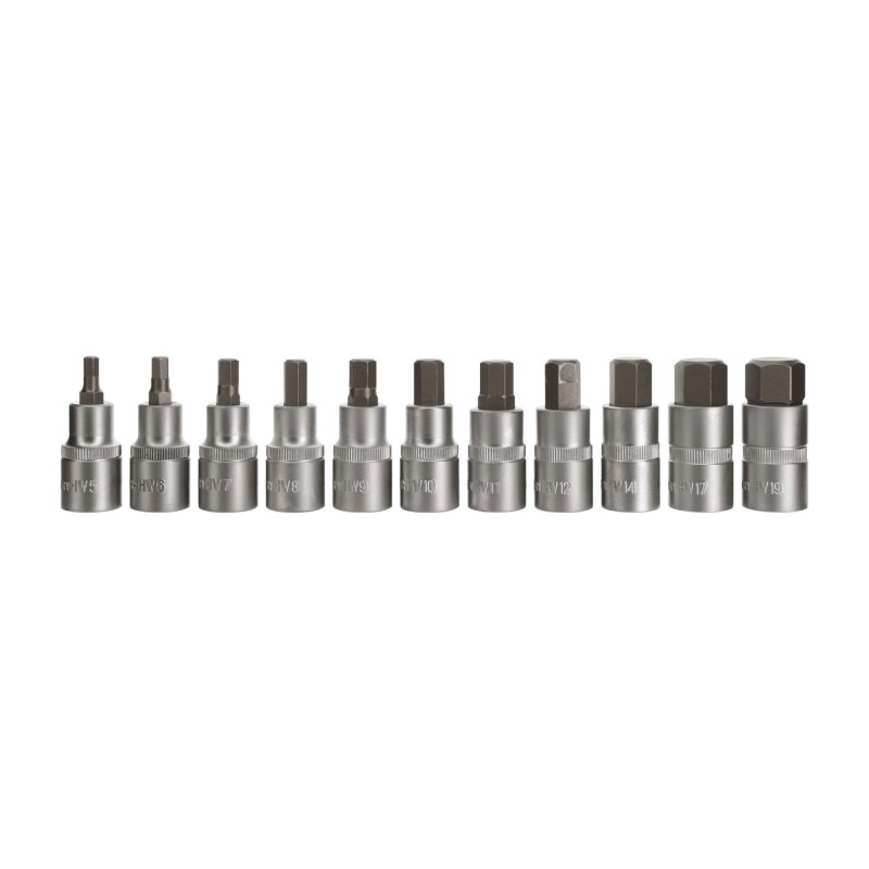 Jeux de 11 douilles BTR - carré 1/2 - Empreinte 6 pans - Acier au Chrome-Vanadium -  Longueur 55mm