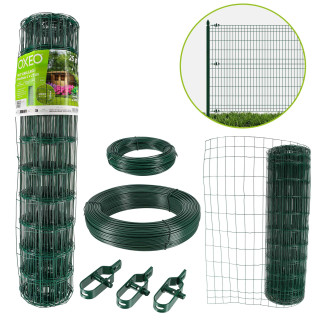 Grillage soudé - Rouleau 25x1m - Maille 100x50 mm - épais. 2mm - Acier galvanisé plastifié - Tendeurs et câbles inclus