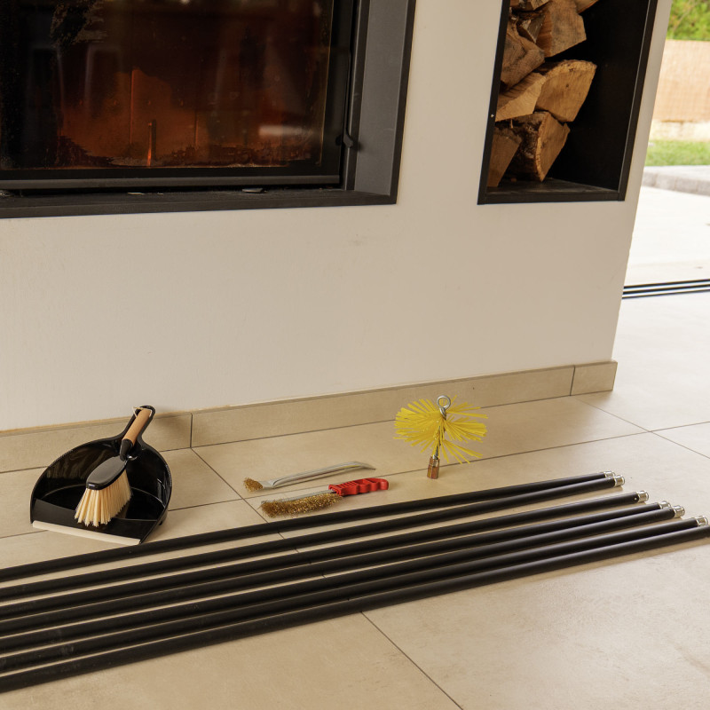 Kit ramonage cheminée - 12 pièces - Hérisson PVC - 7 cannes souples 1m40 - 2 brosses - Pelle - Conduit inox souple ou rigide