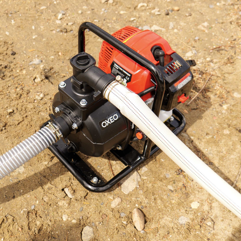 Pompe à eau thermique 52 cm3 - 3 CV - 2 temps - Débit 15m3/h - Motopompe jardin - Hauteur aspiration 8m
