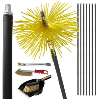 Kit ramonage cheminée - 12 pièces - Hérisson PVC - 7 cannes souples 1m40 - 2 brosses - Pelle - Conduit inox souple ou rigide