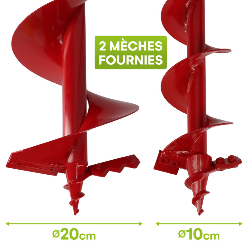 Tarière thermique 52cc - 2CV - 2 mèches diamètre 100 et 200 mm - 1 extension 60 cm -  Moteur 2 temps