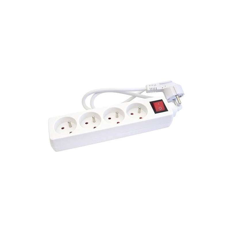 Bloc Multiprise 4 Prises 16A avec Terre + Interrupteur Marche/Arrêt Lumineux, Câble 1m - Blanc Compact et Robuste