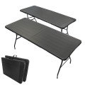 2 tables pliantes effet bois noires - Long 180 cm - Table jardin 8 Personnes - Poignée de transport - Pique-nique et réception