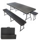 Ensemble table et bancs noirs effet bois - Long 180 cm - 8 Personnes - Poignée de transport - Table pliante et 2 bancs pliants