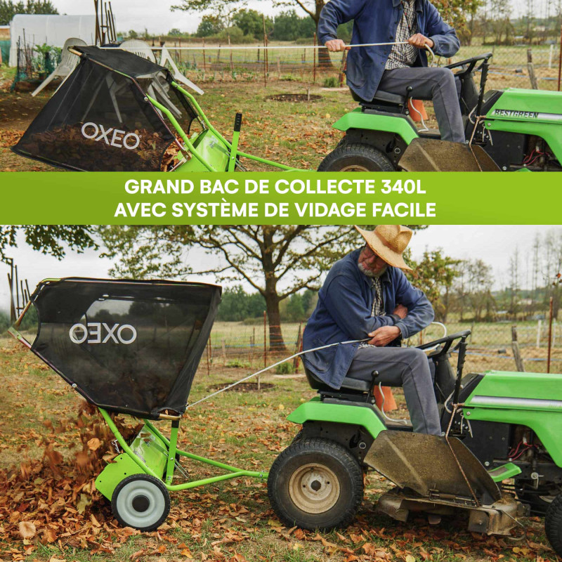 Balayeuse à gazon à tracter - Largeur de travail 97 cm - 340 L - Balayeuse ramasseuse tractée - Corde de Déversement - 4 brosses