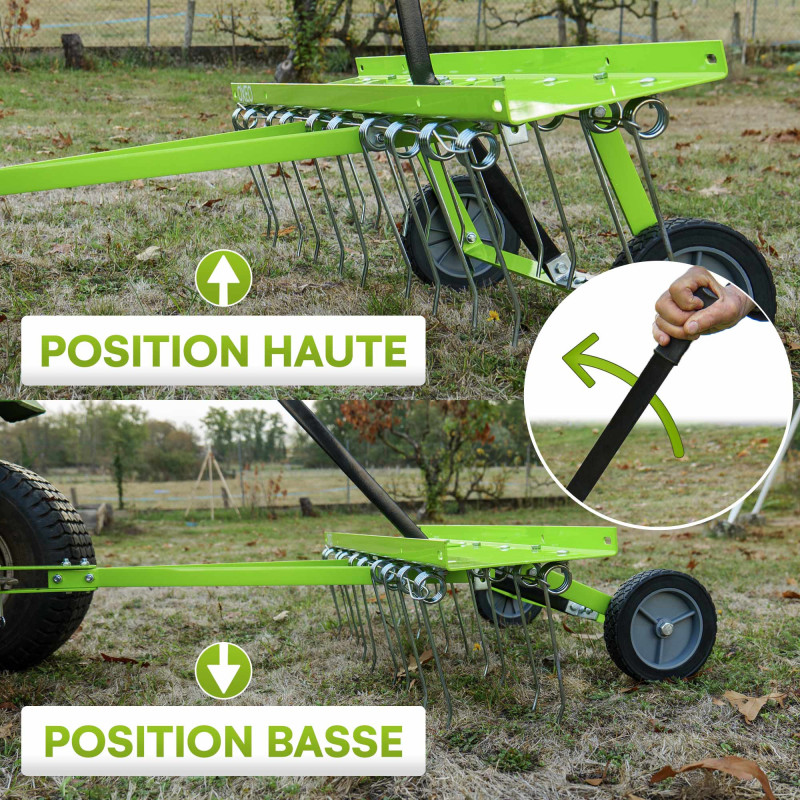 Scarificateur griffes à tracter - Largeur de travail 92 cm - Griffes acier - Roues increvables 17,5 cm - pour Tracteur Tondeuse