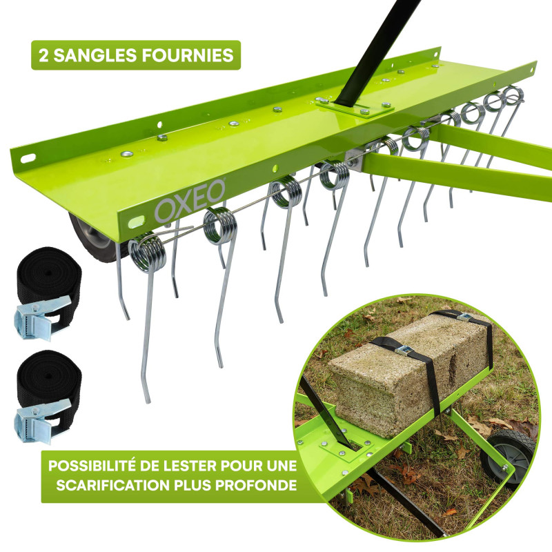 Scarificateur griffes à tracter - Largeur de travail 92 cm - Griffes acier - Roues increvables 17,5 cm - pour Tracteur Tondeuse