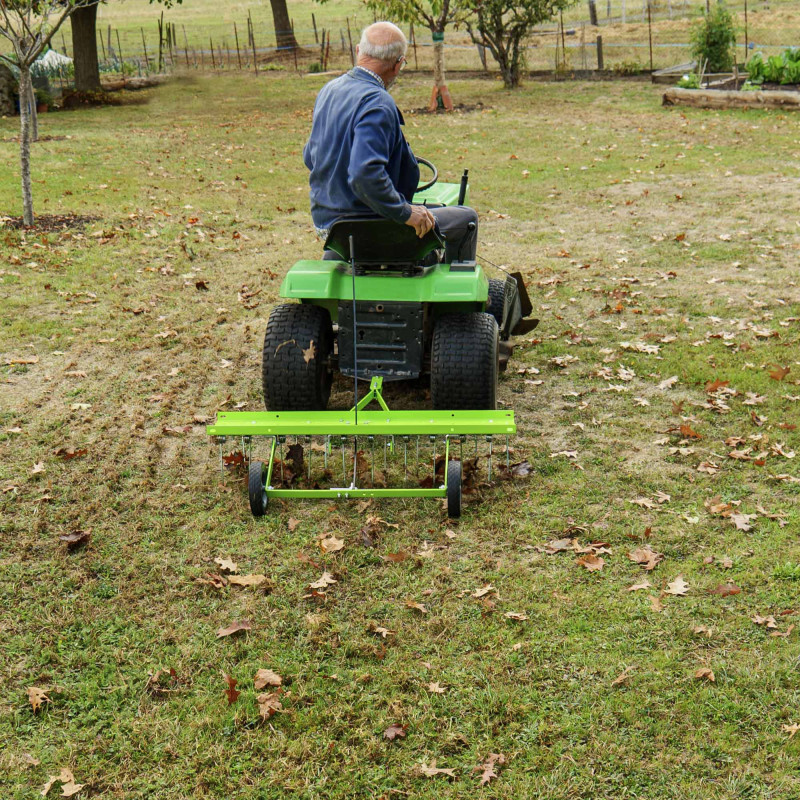 Scarificateur griffes à tracter - Largeur de travail 92 cm - Griffes acier - Roues increvables 17,5 cm - pour Tracteur Tondeuse