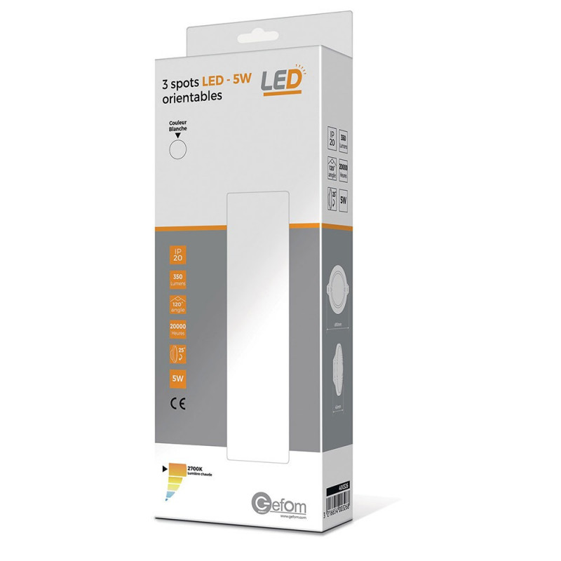 3 spots leds intégrées orientables 3x5W