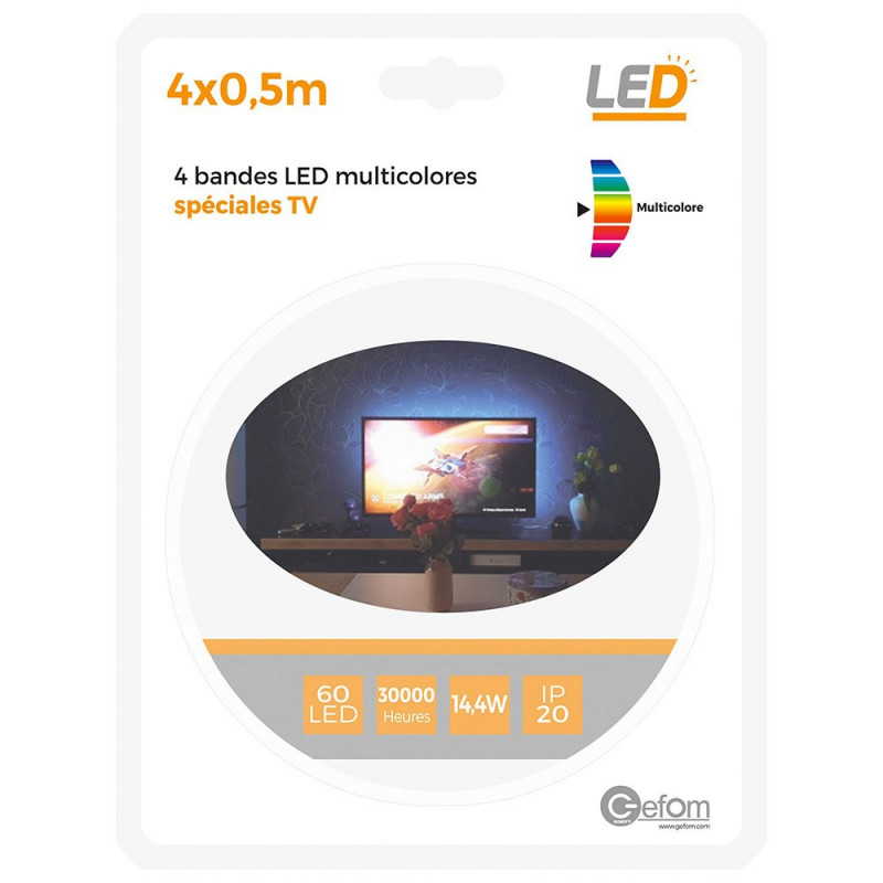 4 bandes LED tv 2X50 cm Réglable avec télécommande prise usb 14,4W