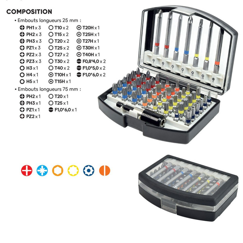 Coffret 55 embouts de vissage pro