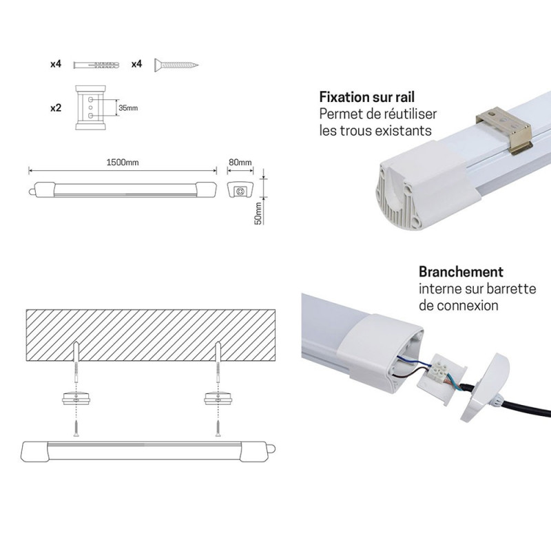 Réglette étanche 150 cm - 50 w