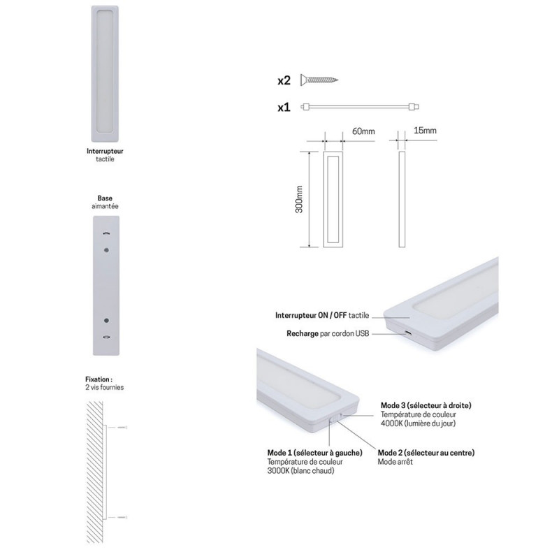 Lampe LED rechargeable - Base aimantée