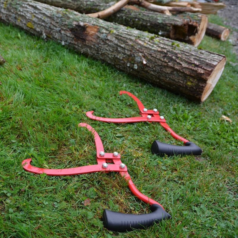 2 Crochets de levage pince à bois ouverture 27cm - Poignées antidérapantes - Manipulation du Bois de Jardin