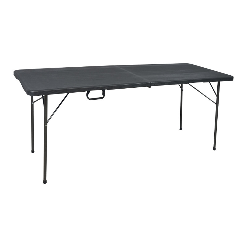 Table de Jardin pliante noire - Imitation bois - Capacité 8 Personnes  - poignée de transport