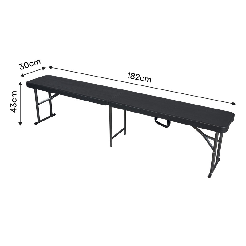 Banc pliant jardin noir - imitation bois - 182X30X43cm - Poignée de transport