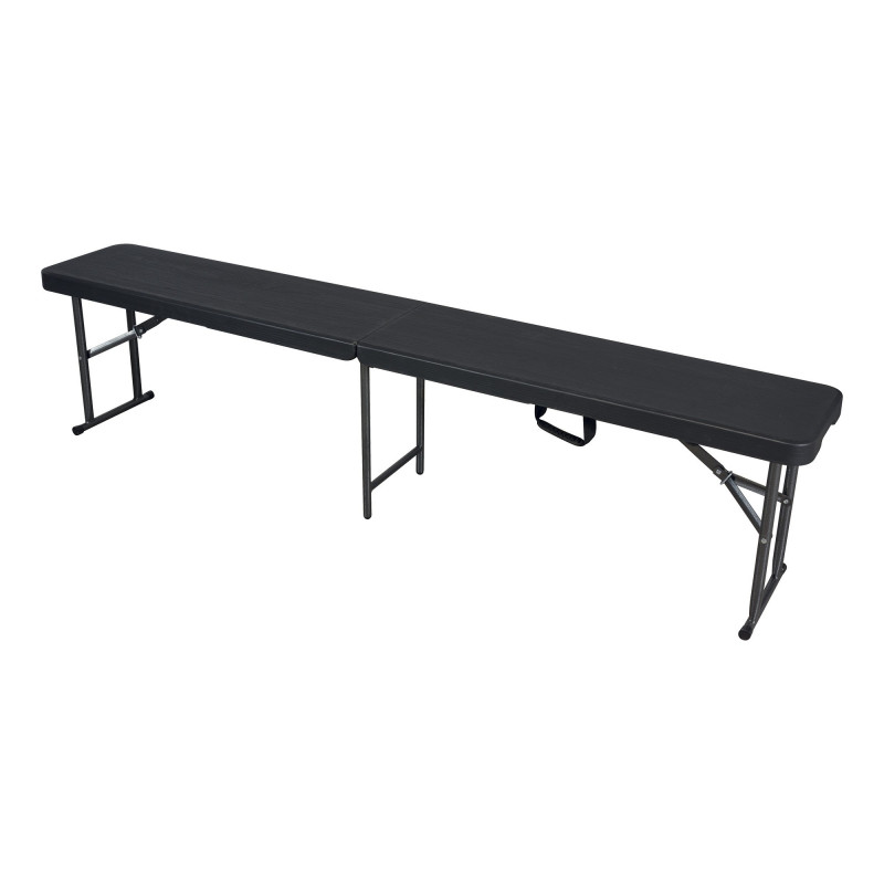 Banc pliant jardin noir - imitation bois - 182X30X43cm - Poignée de transport