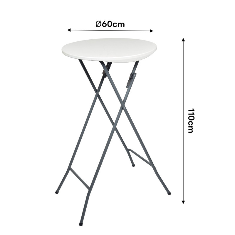 Mange debout Pliant  - Hauteur 110cm - Table haute pliable Diamètre 60cm - Plateau résine structure acier laquée