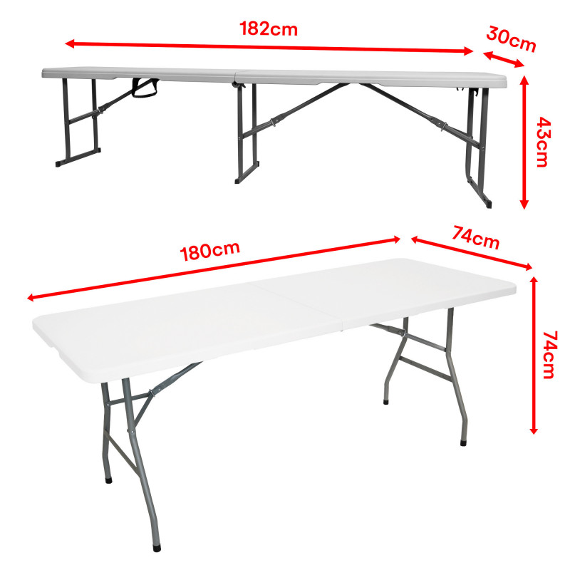 Table et bancs de jardin - Table pliante jardin - Table pique nique + 2 bancs pliants camping  - Blanc