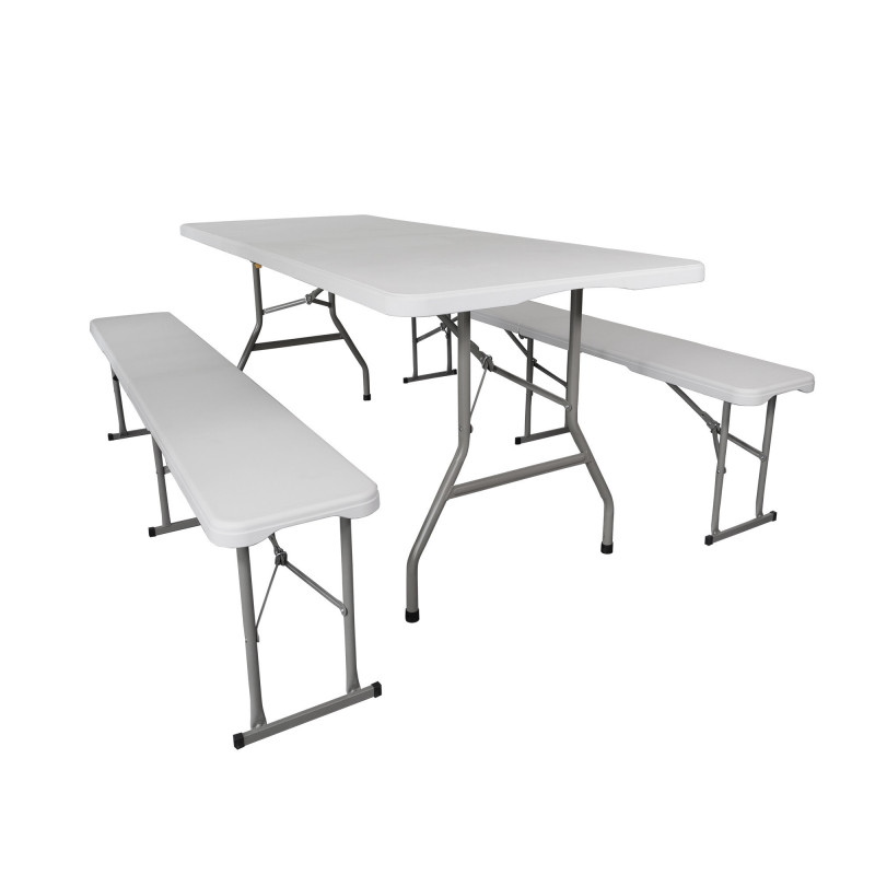 Table et bancs de jardin - Table pliante jardin - Table pique nique + 2 bancs pliants camping  - Blanc