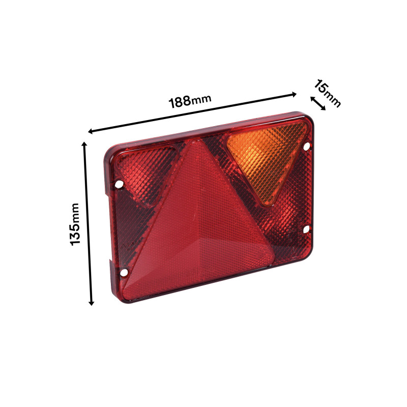 Cabochon lanterne droit de remorque AJBA RL 80  - 6 fonctions - Position, stop, éclairage plaque, anti brouillard, clignotant