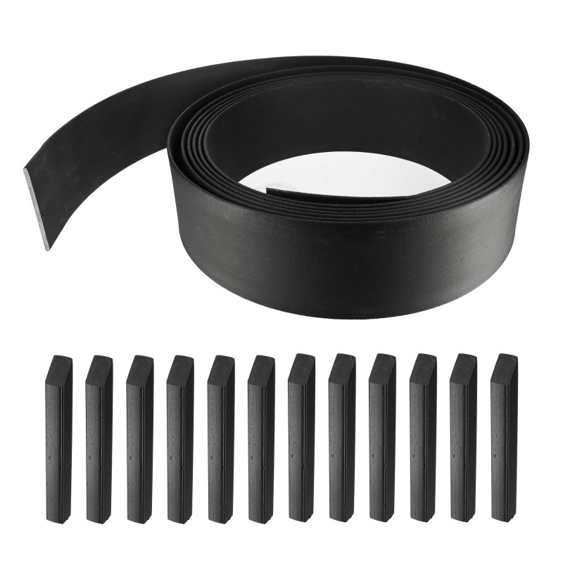 Bordurette de jardin Semi rigide noire - Hauteur 14cm - 12 mètres  - Flexible - bordure de gazon avec 12 piquets de fixation