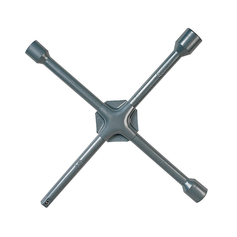Clé en croix fixe renforcée métal satiné,  douille de 1,7,  1,9,  2,1 cm.