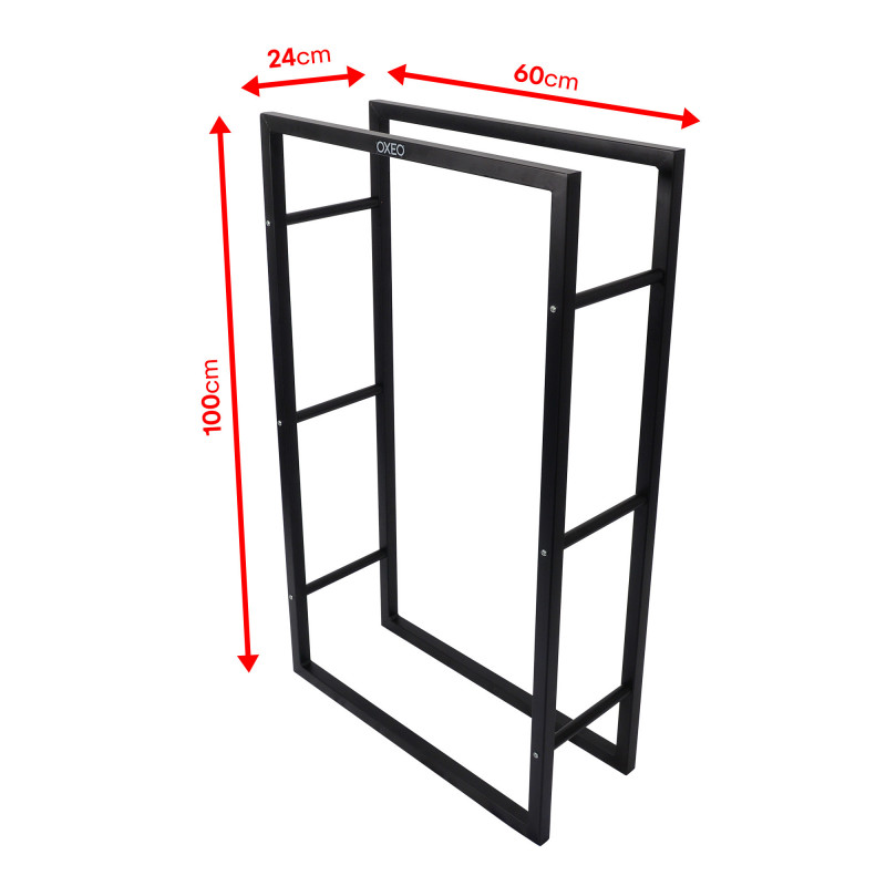 Range bûches robuste en acier - Porte bûches Intérieur extérieur - Support Rangement Bois de cheminée - 100 x 60 x 24 cm - Noir