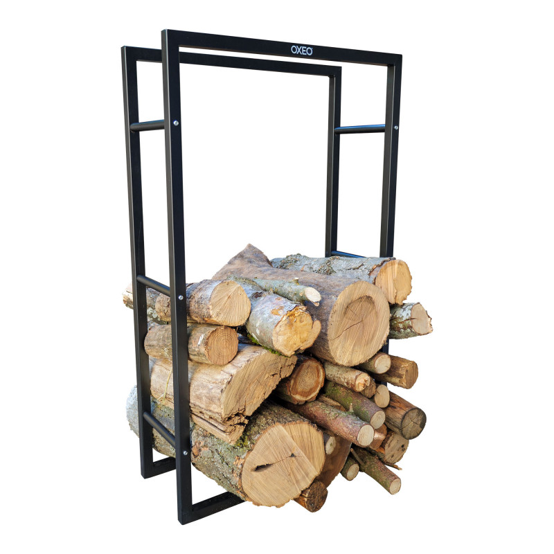 Range bûches robuste en acier - Porte bûches Intérieur extérieur - Support Rangement Bois de cheminée - 100 x 60 x 24 cm - Noir