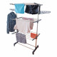 Etendoir pliable sur roulettes - 3 niveaux - Séchoir à linge acier - H145 cm - 10 cintres - 20 pinces à linges - 2 porte-cintres