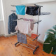 Etendoir pliable sur roulettes - 3 niveaux - Séchoir à linge acier - H145 cm - 10 cintres - 20 pinces à linges - 2 porte-cintres