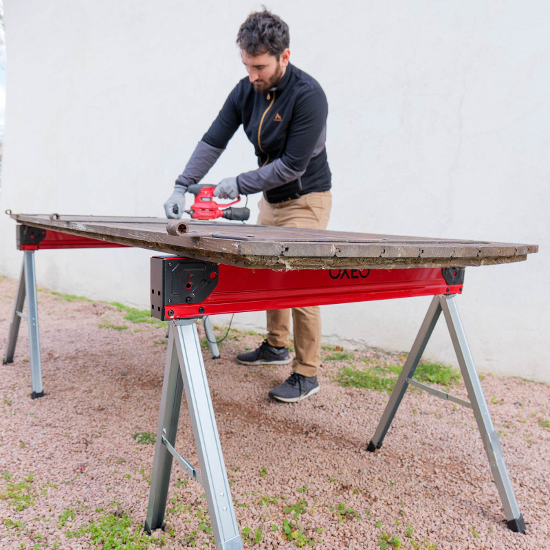 Tréteaux Pliables X 2 -1000kg - Métal - Surface Antidérapante - Poignées de transport - Largeur 48mm - Tréteau chantier atelier