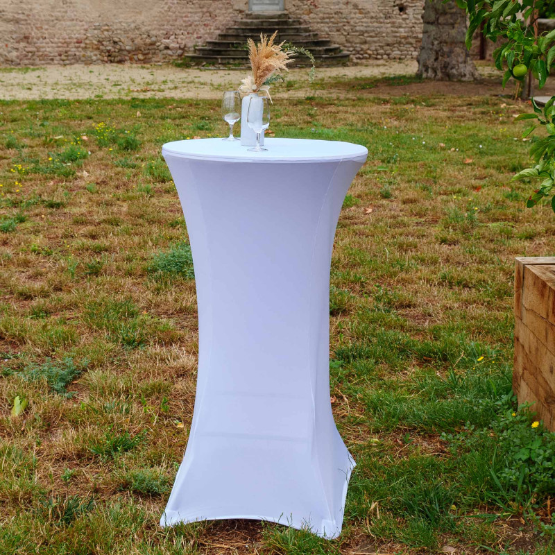 Housse mange debout 60cm blanc - House de protection table haute de bar - Pour diamètre de table 60cm - couleur blanc