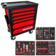 Servante pro 6 tiroirs - 3 tiroirs équipés 112 outils - Fermeture sécurisée - 2 roulettes avec freins - Capacité par tiroir 30kg