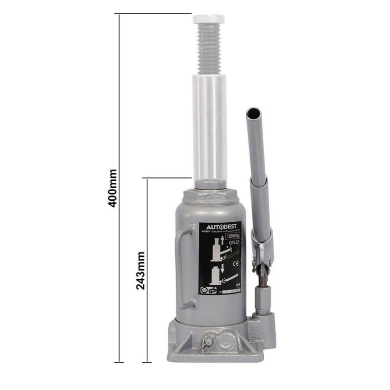 Cric hydraulique bouteille, capacité 12T, hauteur levage de 215 à 400 mm