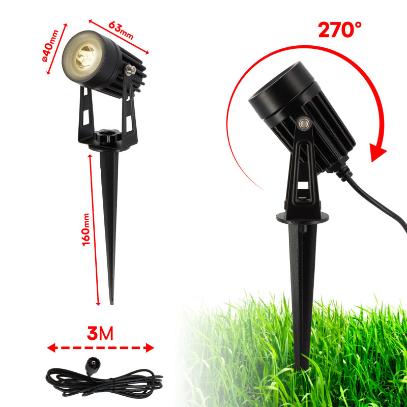 Spots solaires LED avec piquets X4 - Câble 3M - Éclairage Exterieur Solaire pour Jardin et Chemin - Orientable - Étanche IP44